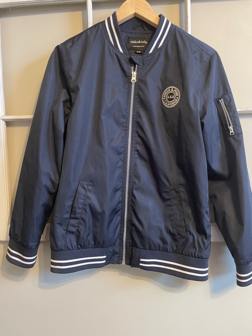 rokka & rolla Boys' Navy Stripe-Trim Bomber Jacket